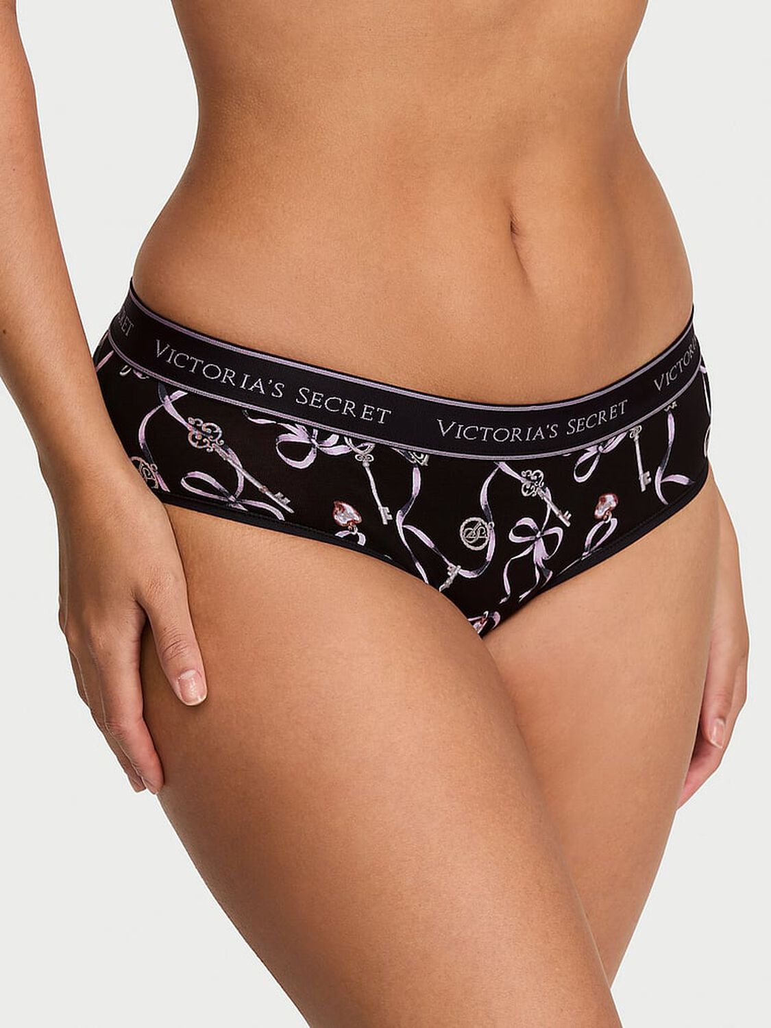 vs Cotton Logo Cotton Hiphugger Panty Black Ribbon & Key 1 of 2 