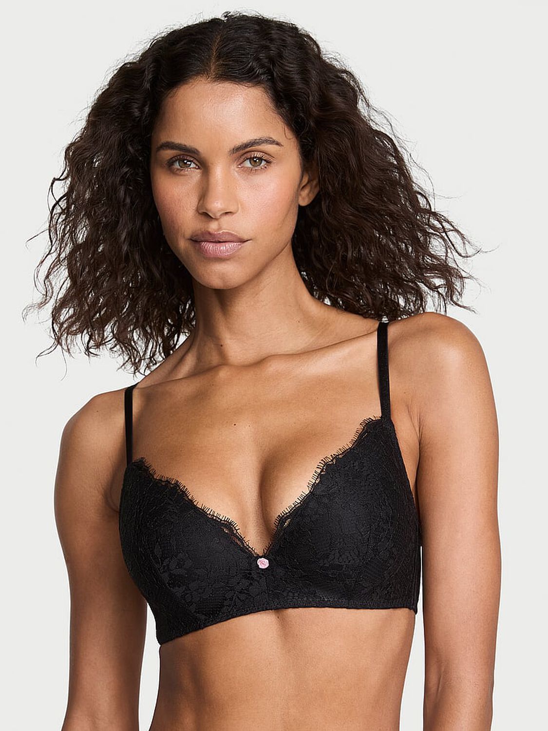 vs Dream Angels Lace Wireless Push-Up Bra Black 1 of 4 