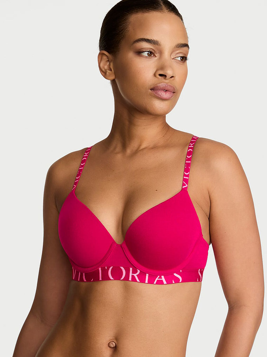 vs The T-Shirt Perfect Shape Cotton Exploded Logo Push-Up Bra Vibrant Fuchsia 1 of 3 