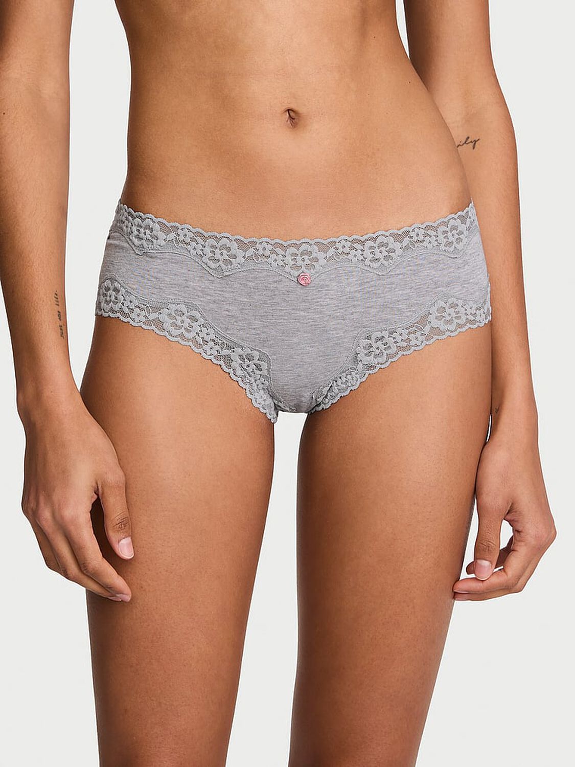 vs Lace Trim Cotton Lace-Waist Cheeky Panty Medium Heather Grey 1 of 4 