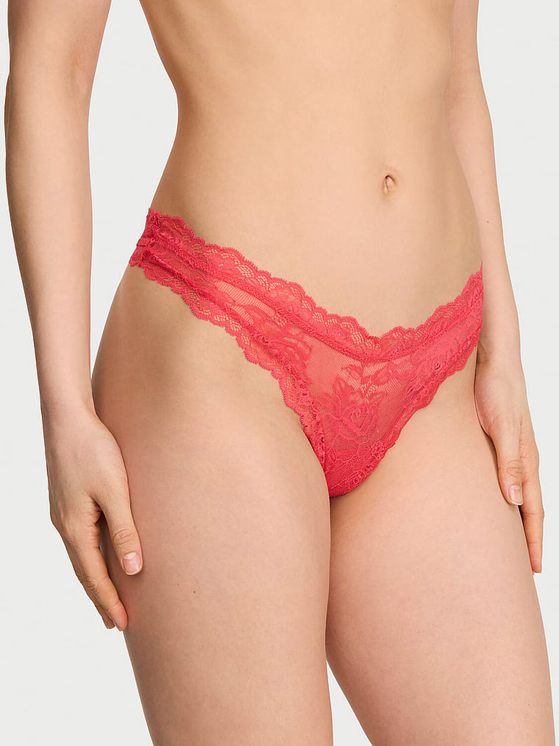 vs Very Sexy Rose Lace High-Leg Thong Panty Hot Coral 1 of 3 