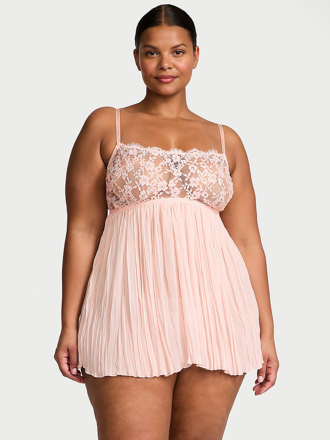vs Dream Angels Dare to Dream Lace Pleated Babydoll Set Purest Pink 1 of 2 