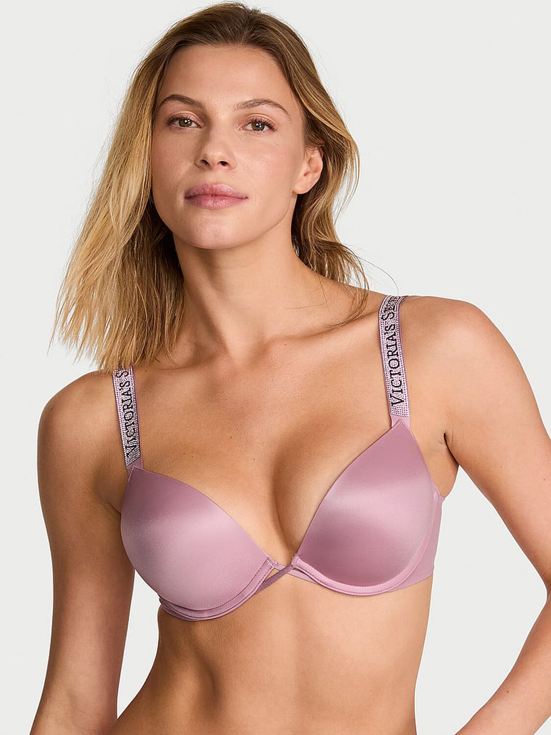 vs Very Sexy Bombshell Logo Shine Strap Add-2-Cups Push-Up Bra Dusk Rose 1 of 4 