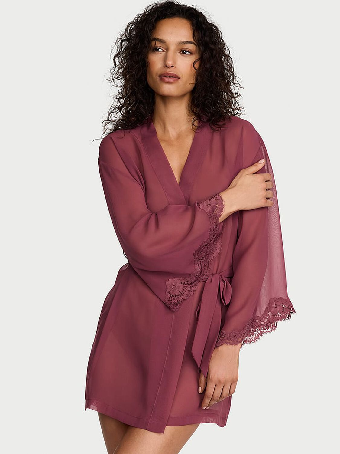 vs Dream Angels Chiffon & Lace Short Robe Morning Rose 1 of 3 