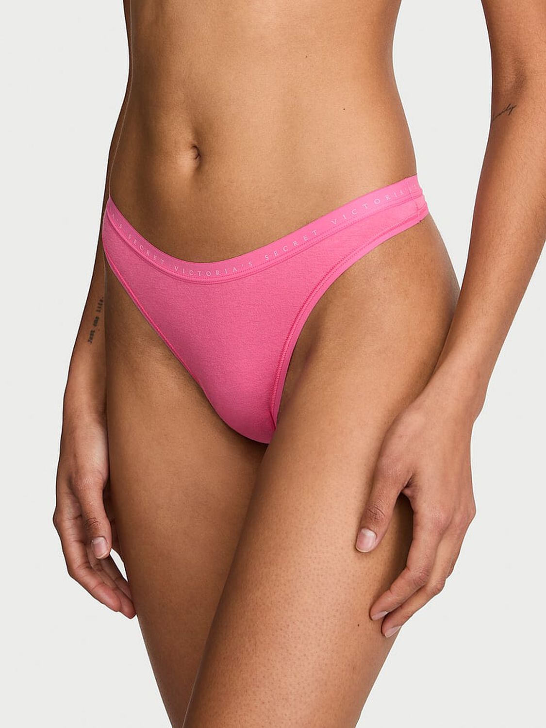 vs Victoria's Secret Stretch Cotton High-Leg Scoop Thong Panty Pink Radiance 1 of 3 