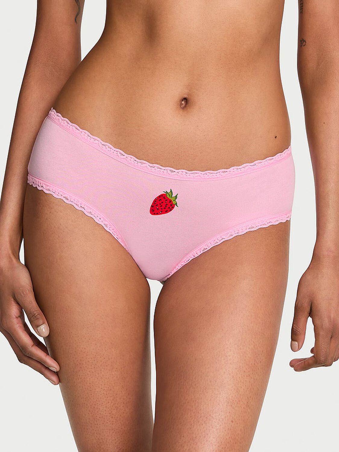 vs Lace Trim Cotton Lace-Waist Cheeky Panty Cupid Pink Strawberry 1 of 3 