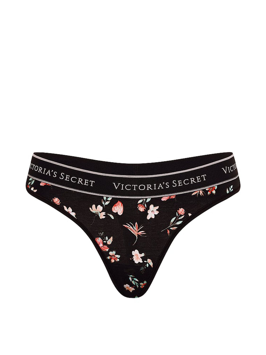 vs Cotton Logo Cotton Thong Panty Black Floral 3 of 3 