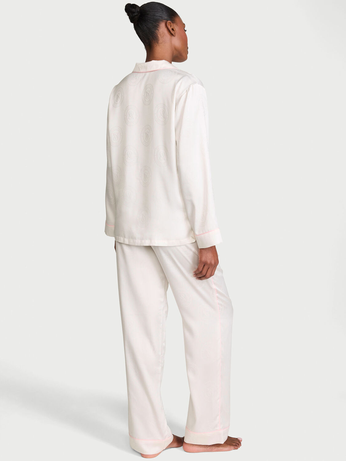 vs Victoria's Secret Glazed Satin Long Pajama Set Coconut White 2 of 4 