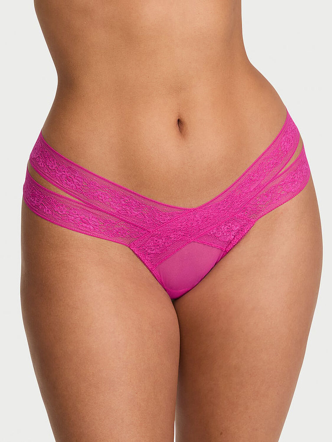 vs Very Sexy Rose Lace Strappy Cut-Out Thong Panty Pink Fire 1 of 2 