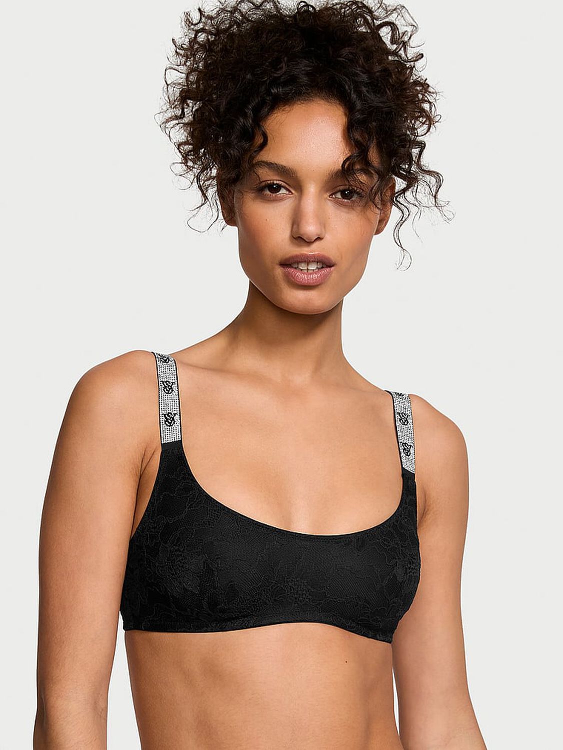 vs Very Sexy Shine Strap Lace Scoop Bralette Black 1 of 4 
