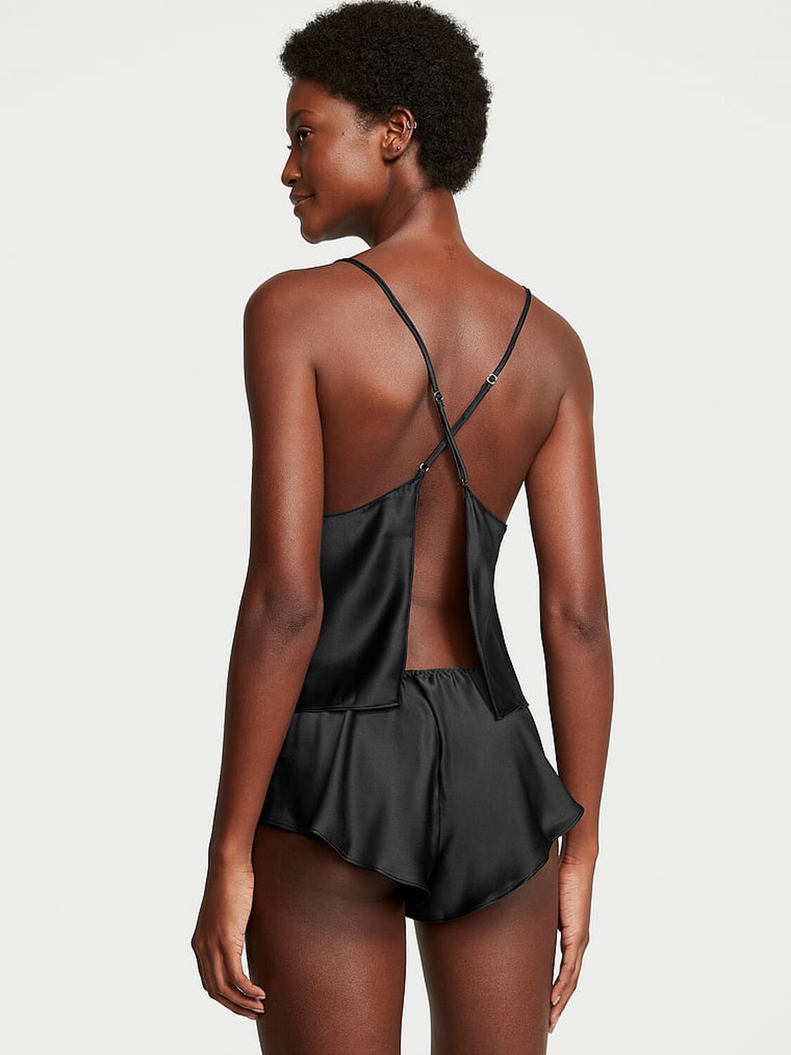 vs Victoria's Secret Satin Open-Back Cami & Shorts Set Black 2 of 3 